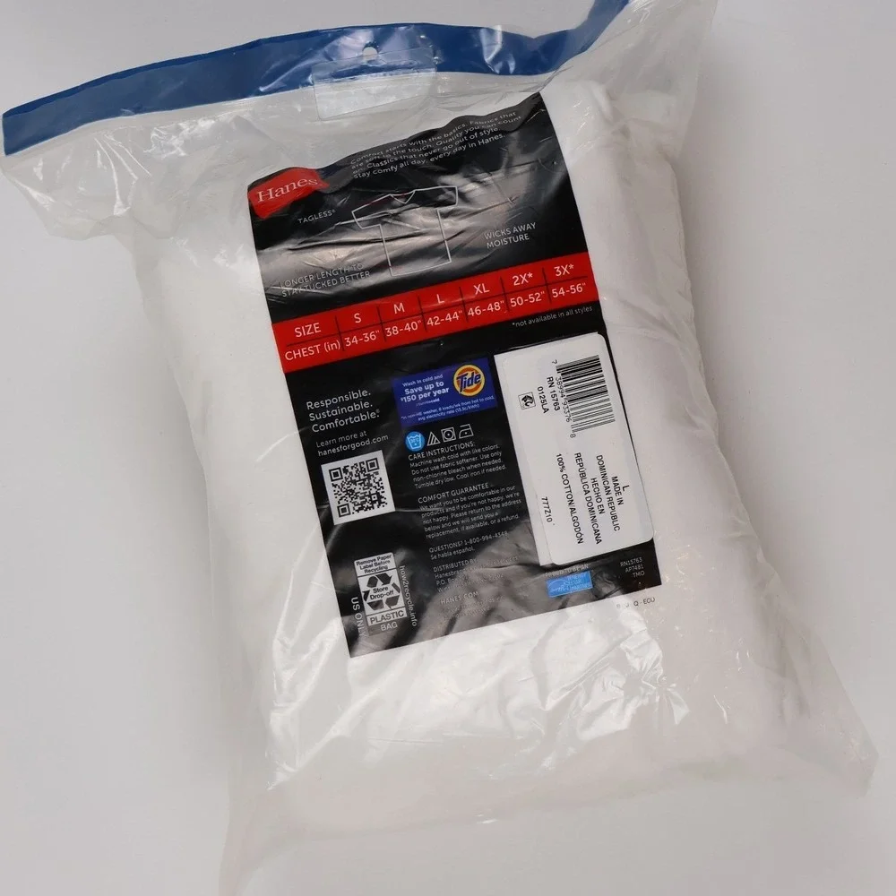 Hanes V-Neck Undershirts 10 Pack White Solid Large NWT